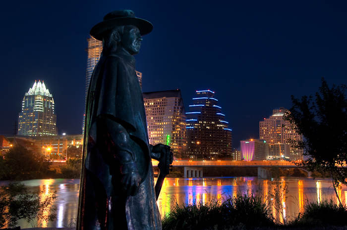 SRV Statue at Night, Austin