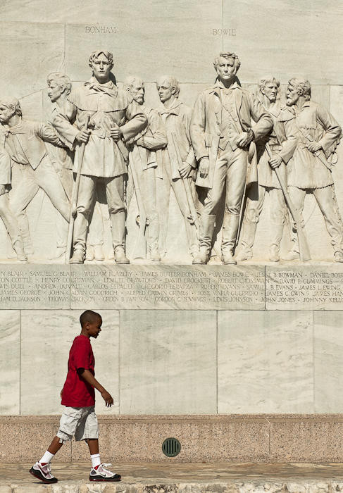 Passing the Alamo Cenotaph, San Antonio, Texas