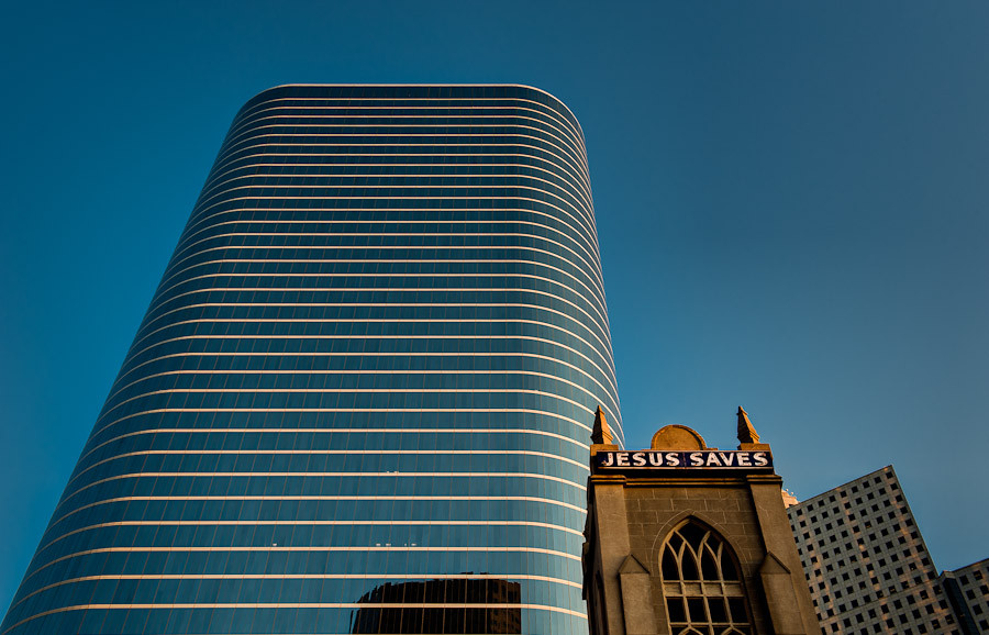 "Jesus Saves" and Enron Building, Houston, TX.